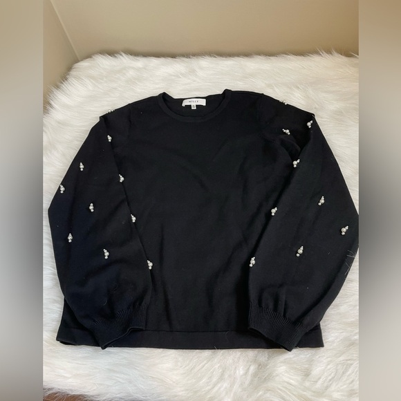 Milly Black Knit sweatshirt with pearl embellished sleeves - Picture 1 of 12